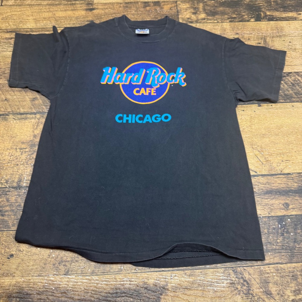 Hanes Beefy-T Hard‎ Rock Cafe Chicago Graphic T-Shirt Vintage Black L